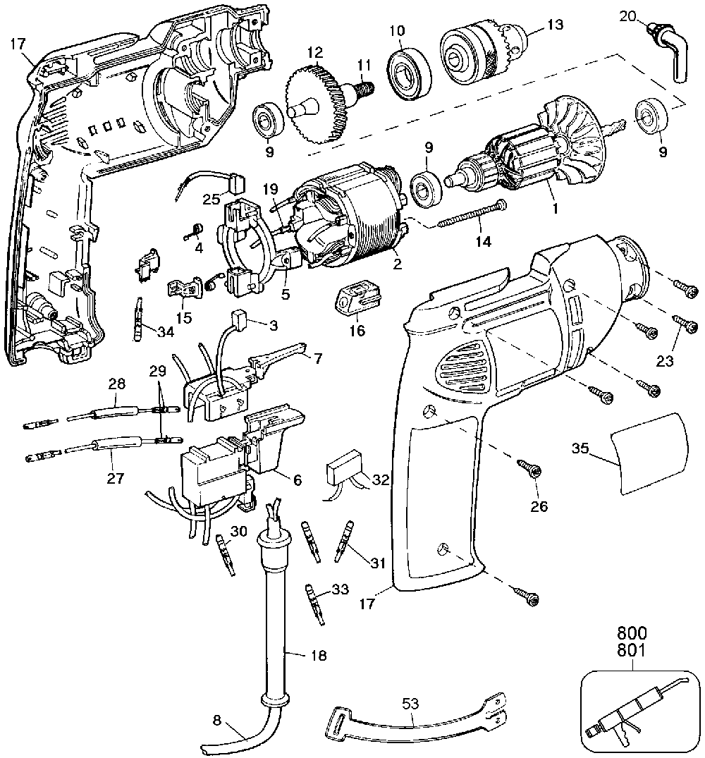 Page A Diagram and Parts List for 1166-44 100 Black and Decker Boring Machine